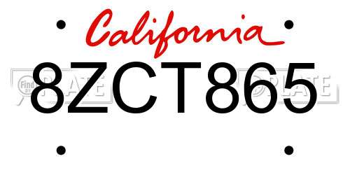 8ZCT865 California License Plate