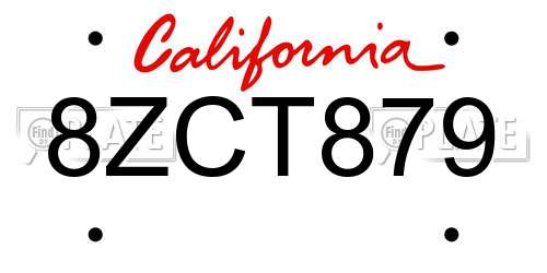 8ZCT879 California License Plate