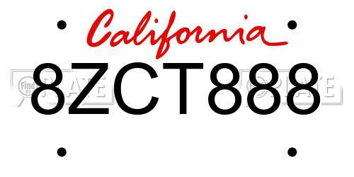 8ZCT888 California License Plate