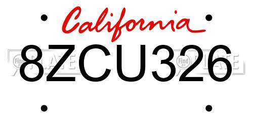 8ZCU326 California License Plate