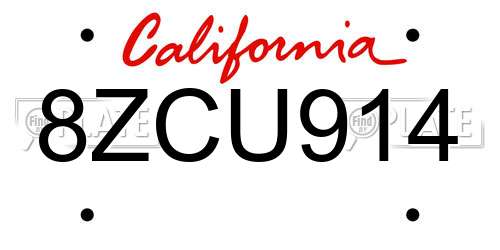 8ZCU914 California License Plate