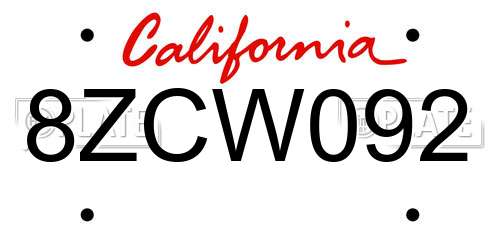 8ZCW092 California License Plate