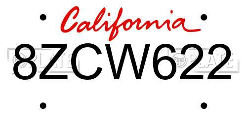 8ZCW622 California License Plate