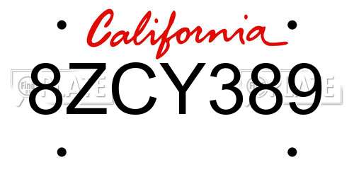 8ZCY389 California License Plate
