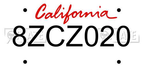 8ZCZ020 California License Plate