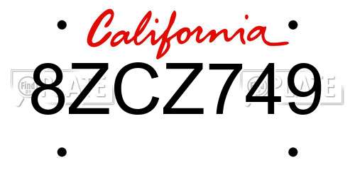 8ZCZ749 California License Plate