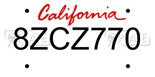 8ZCZ770 California License Plate