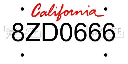 8ZD0666 California License Plate