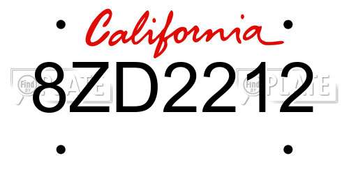 8ZD2212 California License Plate