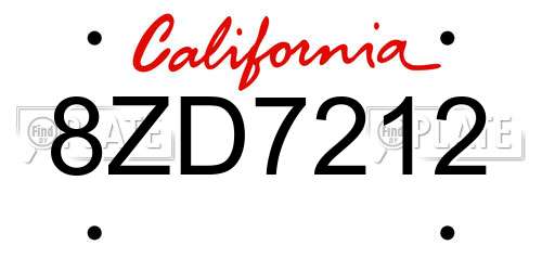 8ZD7212 California License Plate