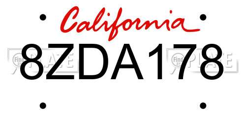 8ZDA178 California License Plate