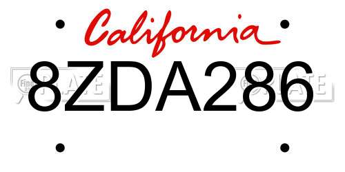 8ZDA286 California License Plate