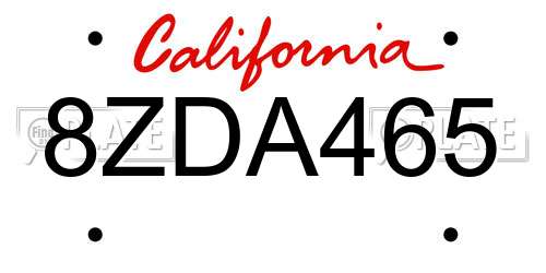 8ZDA465 California License Plate