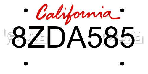 8ZDA585 California License Plate