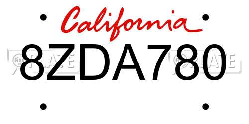 8ZDA780 California License Plate