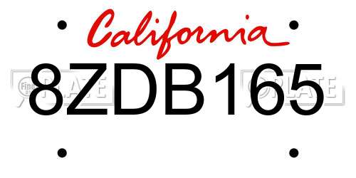 8ZDB165 California License Plate