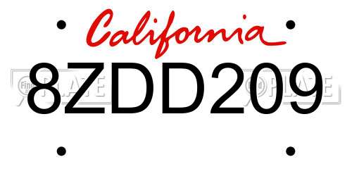 8ZDD209 California License Plate