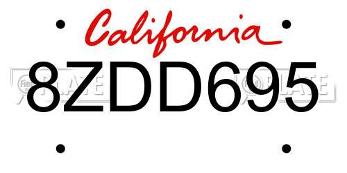 8ZDD695 California License Plate