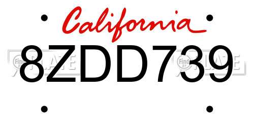 8ZDD739 California License Plate