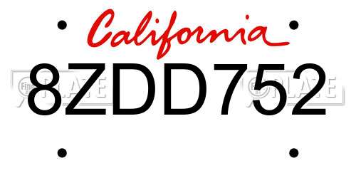 8ZDD752 California License Plate