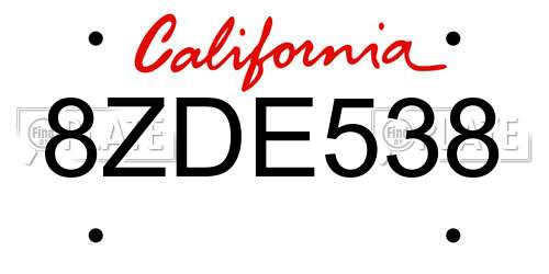 8ZDE538 California License Plate