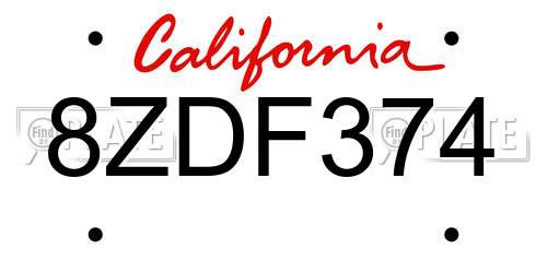 8ZDF374 California License Plate