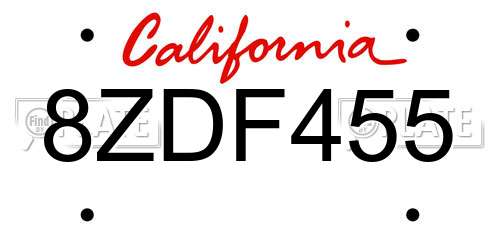 8ZDF455 California License Plate
