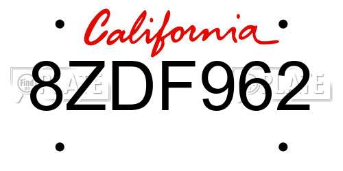 8ZDF962 California License Plate