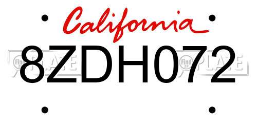 8ZDH072 California License Plate