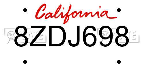 8ZDJ698 California License Plate