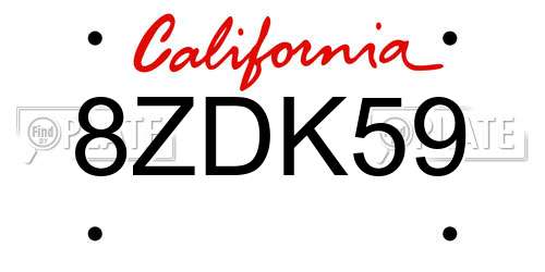 8ZDK59 California License Plate