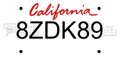 8ZDK89 California License Plate