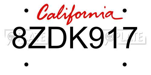 8ZDK917 California License Plate