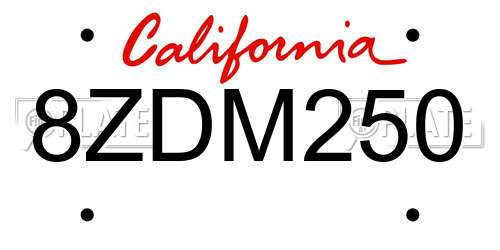 8ZDM250 California License Plate