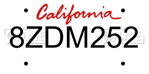 8ZDM252 California License Plate