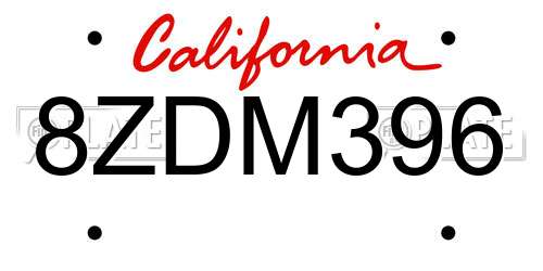 8ZDM396 California License Plate
