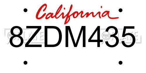 8ZDM435 California License Plate