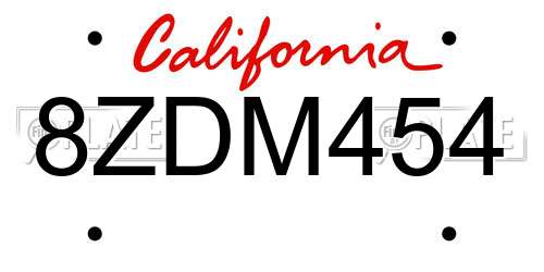 8ZDM454 California License Plate