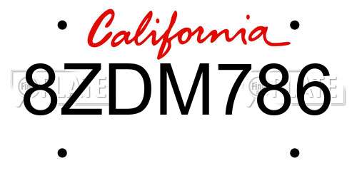 8ZDM786 California License Plate