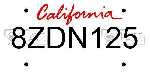 8ZDN125 California License Plate