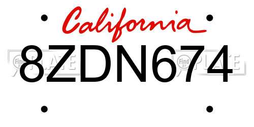 8ZDN674 California License Plate