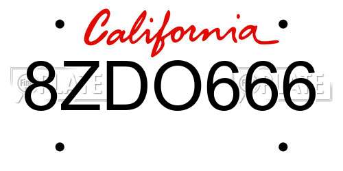 8ZDO666 California License Plate