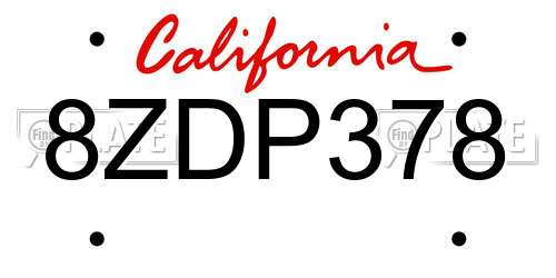 8ZDP378 California License Plate