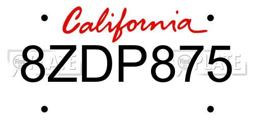 8ZDP875 California License Plate