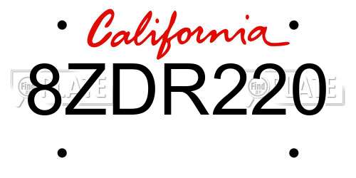 8ZDR220 California License Plate