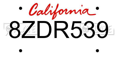 8ZDR539 California License Plate