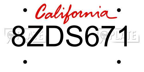 8ZDS671 California License Plate