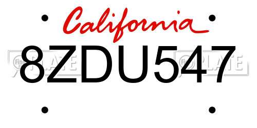 8ZDU547 California License Plate