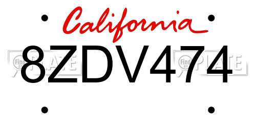 8ZDV474 California License Plate