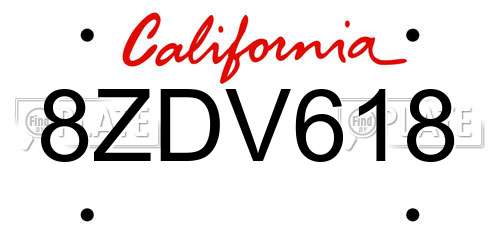 8ZDV618 California License Plate